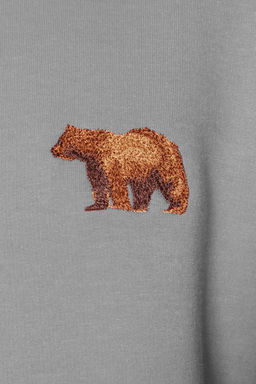 TRENDYOL MAN Gri Oversize/Genis Kesim Kapusonlu Hayvan Nak?sl? Ici Polarl? Sweatshirt TMNAW24SW00097 - Trendyolmilla фото 5