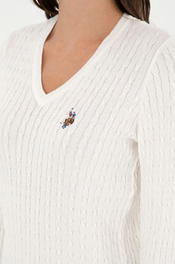 Женский базовый свитер цвета экрю с v-образным вырезом Неожиданная скидка в корзине - U.s. polo assn фото 7