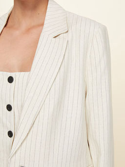 ?izgili Keten Kar???ml? Kad?n Blazer Ceket