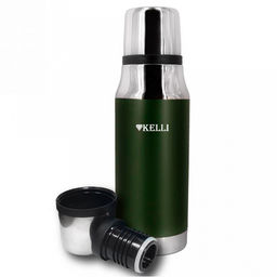Термос из нержавеющей стали Kelli 0,75л, с винтовой пробкой, двойные стенки, вакуумная технология, зеленый (Китай)