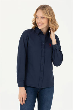 Женская базовая рубашка темно-синего цвета с длинным рукавом - U.s. polo assn фото 8