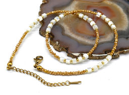 Чокер из циркона с перламутром рондель 3*2мм цв.шампань, 41см