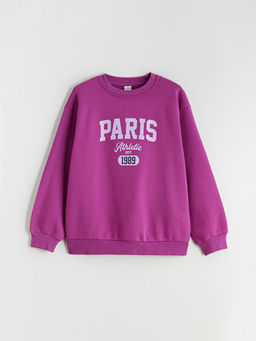 Bisiklet Yaka Paris Bask?l? K?z ?ocuk Kal?n Sweatshirt