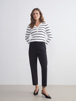 V Yaka ?izgili Kad?n Triko Kazak