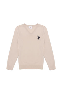 K_z _ocuk Krem Basic V Yaka Kazak - U.s. polo assn фото 4