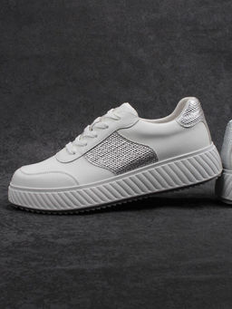 03-A1018-9 WHITE/SILVER Кроссовки женские (натуральная кожа)