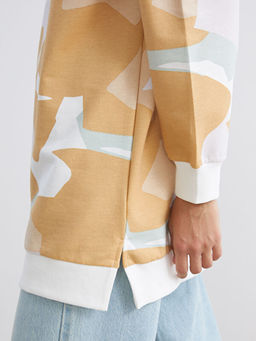 B?y?k Beden Bisiklet Yaka Desenli Kad?n Sweatshirt Tunik