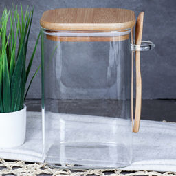 Банка квадратная бамбуковая крышка с ложкой d-100/150 950 мл / LCKW2918 /уп 48/ - Галеонтрейд фото 5