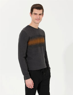 Antrasit Melanj Slim Fit Bisiklet Yaka Triko Kazak - Pierre cardin фото 3