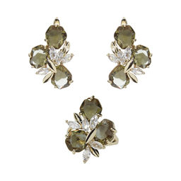 Комплект Султан-28 , султанит, покрытие под золото, размеры кольца: 17, 18, 19, 20