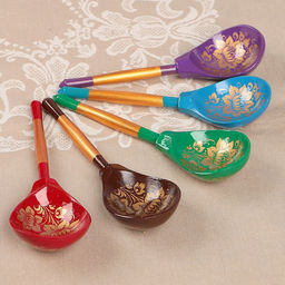 Цена за 10 шт. Ложка деревянная «Золотая кудрина», полубаская, 19×6 см, МИКС