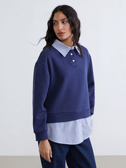 G?mlek Yaka ?izgili Kad?n Kal?n Sweatshirt Tunik