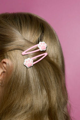 Набор заколок для волос клик-клак, глянцевые, арт. 71740 / 10 ЛАПКИ (в наборе: 2шт., 5,4 см, черный металл, полиэфирная смола, цвет: розовый, подложка из мелованного картона + ПЭТ-пакет с европодвесом)