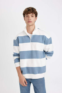 Толстовка в полоску с воротником на молнии свободного кроя - Defacto фото 3