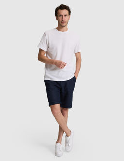 Beyaz Slim Fit Saf Pamuk _nce Fitilli Bisiklet Yaka T-shirt