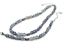 Чокер и браслет из циркона кубик граненый 6*6мм, цвет синий, 40см, 17см - Радуга камня фото 2