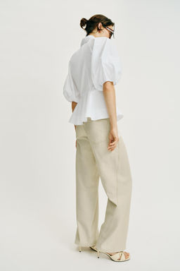 CAMISA PEPLUM MANGA ABULLONADA / Blanco - Zara фото 5