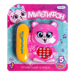 Музыкальный телефон детский «Котёнок», русская озвучка, работает от батареек, цвет розовый