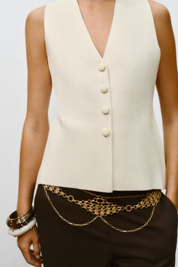 BUTTONED KNIT WAISTCOAT WITH COVERED BUTTONS