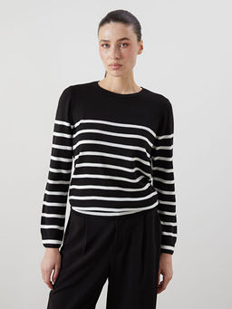 Bisiklet Yaka ?izgili Kad?n Triko Kazak