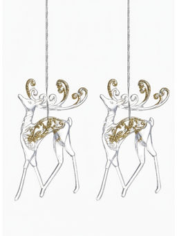 Цена за 2 шт. Ёлочные игрушки 2 шт. Зимнее волшебство. Олень с блеском, 813 см, прозрачно-золотой  фото 12