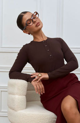 K13381 Лонгслив хлопок КОРИЧНЕВЫЙ