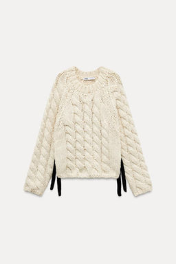 CABLE-KNIT SWEATER WITH SIDE STRIPES - Zara фото 6
