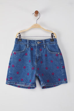 Ac?k Mavi K?z Cocuk %100 Pamuk Regular/Normal Kal?p Cepli Lastikli Denim Sort TKDSS25SR00009