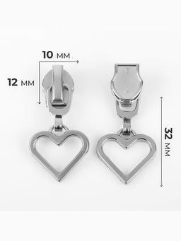 Цена за 2 шт. Бегунок для молнии «Спираль», №7, «Сердце», 10 шт., цвет никель