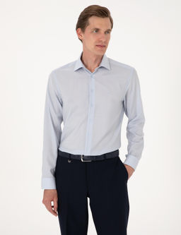 A__k Mavi Slim Fit %100 Y_n Uzun Kollu G_mlek