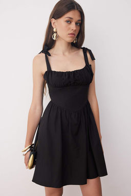 Ac?k Sar? Yaka Detayl? Fiyonklu Poplin Dokuma Elbise TWOSS25EL00891 - Trendyolmilla фото 6