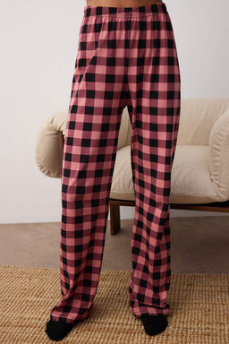 Siyah %100 Pamuklu Ay?c?kl? Ekoseli Orme Pijama Tak?m? THMAW25PT00088