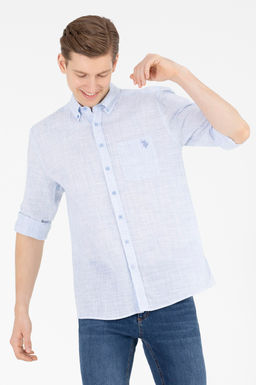 Мужская синяя рубашка с длинным рукавом