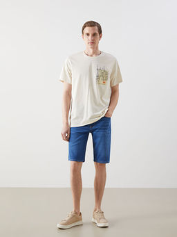 Bisiklet Yaka K?sa Kollu Bask?l? Penye Erkek Ti??rt