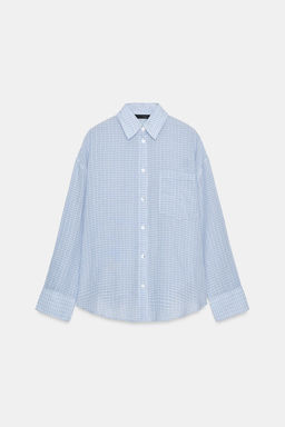 CAMISA GASA OVERSIZE BOLSILLO / Crudo / Azul - Zara фото 3