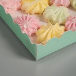 Цена за 5 шт. Коробочка для печенья с PVC крышкой, мятная, 12 х 12 х 3 см - UPAK LAND фото 3