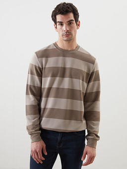 Bisiklet Yaka Uzun Kollu ?izgili Erkek Sweatshirt