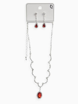 Набор 2 пред-а: серьги, колье "Вечерний шик" капля ажурная, цвет бело-красный в серебре