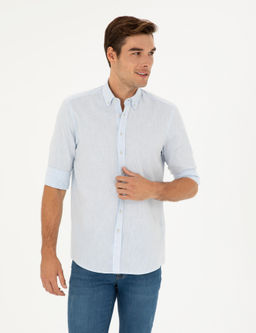 Рубашка Pierre Cardin Regular Fit светло-голубая с примесью льна