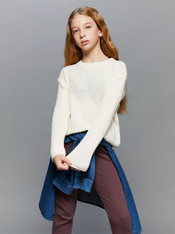 Bisiklet Yaka K?z ?ocuk Triko Kazak