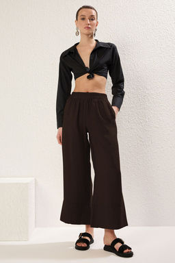 TRENDYOLMILLA Vizon Modal Cep Detayl? Wide Leg/Genis Paca Pileli Dokuma Pantolon TWOSS25PL00081  фото 7