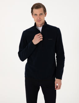 Lacivert Regular Fit Yar_m Fermuarl_ Polar Sweatshirt