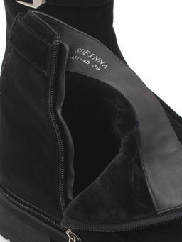 01-A51-4B BLACK Ботинки демисезонные женские (натуральная замша, байка)