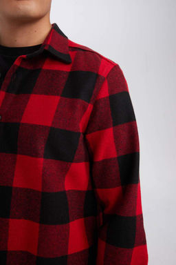 Мужская красная фланелевая рубашка с длинными рукавами и воротником-поло стандартного кроя в клетку Lumberjack - Defacto фото 9