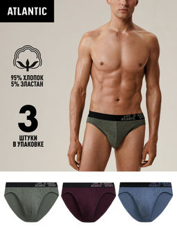 ATLANTIC 3MP-209 Трусы спорт Melange - набор 3 шт. зеленый меланж + винный меланж + голубой меланж