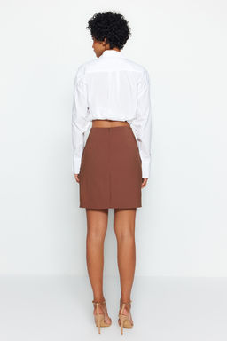 Koyu Kahverengi Buzgu Detayl? Kruvaze Mini Dokuma Etek TWOAW20ET0094