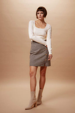 Мини-юбка А-силуэта в клетку на подкладке - Defacto фото 2