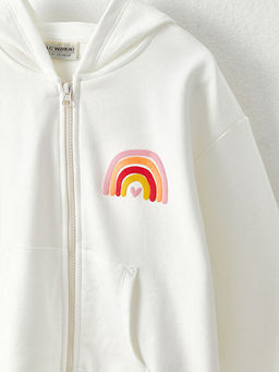 Kap??onlu Bask?l? Uzun Kollu K?z ?ocuk Fermuarl? Sweatshirt - Waikiki фото 3