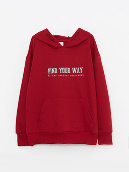 Kap??onlu Bask?l? Uzun Kollu K?z ?ocuk Sweatshirt
