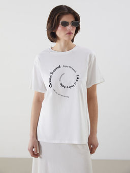 Bisiklet Yaka Bask?l? Kad?n Ti??rt